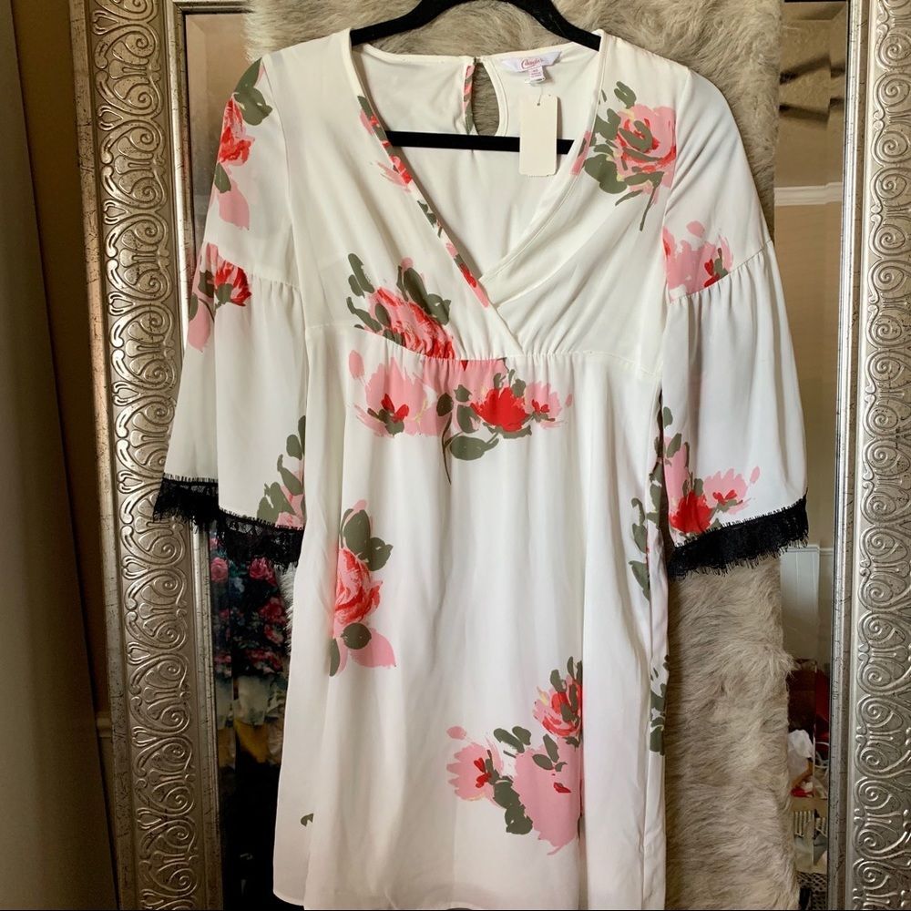 NWT xs white floral dress